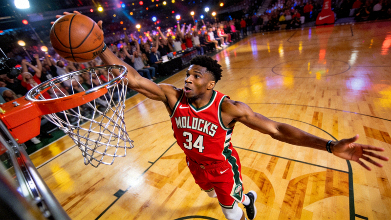 NBA密尔沃基雄鹿队扬尼斯·阿德托昆博扣篮瞬间